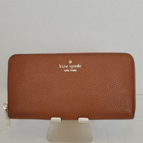 kate spade Handbags - kate spade Pebbled Leather Zip-Around Wallet - Cognac Brown
